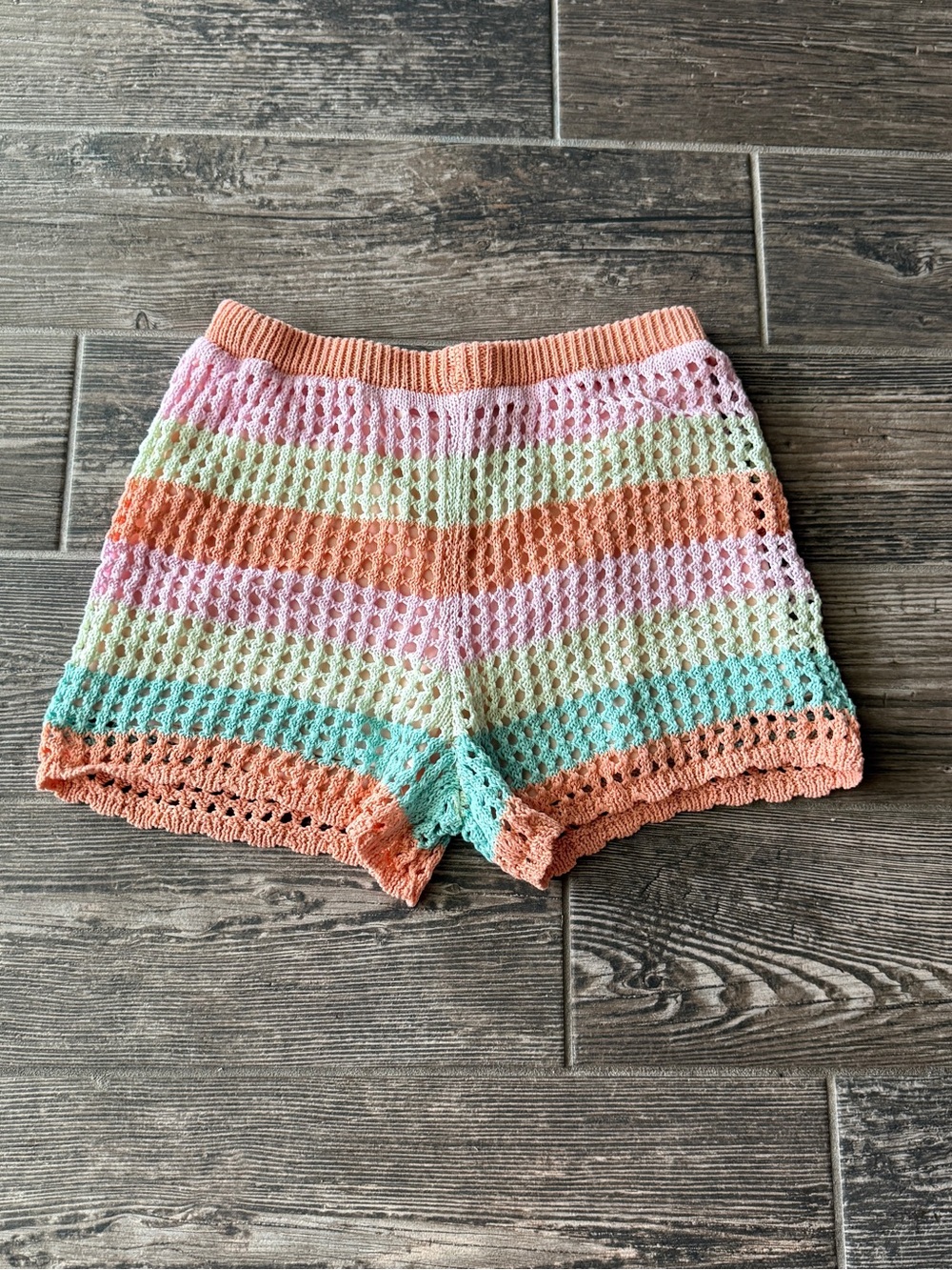 Art Class Girls Pastel Striped Crochet Knit Shorts